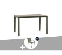 Table De Jardin Rectangulaire Alu Evasion 4 Places Effet Bois Lin Et Laurier + 4 Fauteuils Piazza - Hespéride Multicolore