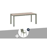 Table De Jardin Rectangulaire Alu Evasion 6 Places Effet Bois Lin Et Laurier + 6 Fauteuils Piazza - Hespéride Multicolore