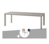 Table de jardin rectangulaire alu evasion 8 places effet bois lin argile + 8 fau