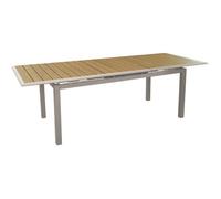 Table de jardin extensible Cubic aluminium crème et bois Proloisirs L.187/247 x l.100 x H.76 cm