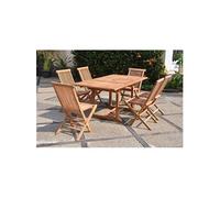 CONCEPT USINE Salon de Jardin en Teck 6-8 Personnes - Ensemble Table Extensible 120-170cm et 6 Chaises Pliables en Bois Massif Brut pour Terrasse et Balcon - Durable & Résistant
