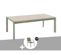Table De Jardin Rectangulaire Extensible Alu Evasion 8/10 Places Effet Bois Et Vert Laurier + 10 Fauteuils Piazza - Hespéride Multicolore