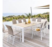 Table de jardin rectangulaire PARADIZE Acacia Blanc 10 places - Aluminium traité époxy Hespéride