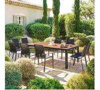 Table de jardin rectangulaire ""Paradize"" noyer & graphite 10 places en aluminium - Hespéride