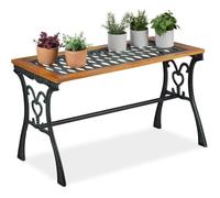 Relaxdays Table de Jardin rectangulaire, extérieur, Vintage, Bois et Fonte de Fer, HlP 58x98x47 cm, Balcon, Nature-Noire