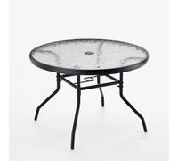 Table De Jardin Ronde 70 X 70 X 45,5 Cm Avec Trou Pour Parasol Et Surface Lisse Style Moderne En Verre Trempé Noir Helloshop26 20_0017036 Multicolore