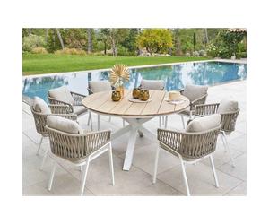 Table de jardin ronde alu acacia oriengo blanc - 8 places - hespéride