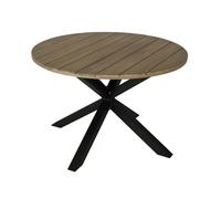 Table de jardin ronde aluminium plateau acacia - Oriane - 4/6 personnes