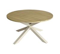 Table de jardin ronde aluminium plateau acacia - Oriane - 4/6 personnes