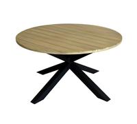 Table de jardin ronde aluminium plateau acacia - Oriane - 4/6 personnes
