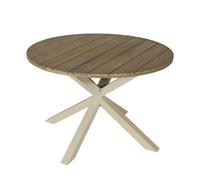 Table de jardin ronde aluminium plateau acacia - Oriane - 4/6 personnes