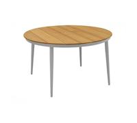 Table de jardin ronde aluminium plateau Teck - Neuvic - Ø 130 cm - 6 personnes