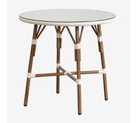 Table De Jardin Ronde En Aluminium Et Rotin Synthétique (Ø80 Cm) Brielle Bistro Blanc Gardenia Blanc