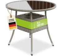 Juskys Table de Jardin Yoro en polyrotin résistant aux intempéries - Table de Balcon Ronde Ø 80 cm - Table d'appoint en rotin à Plateau en Verre - Petite Table pour Balcon, Jardin & terrasse - Gris