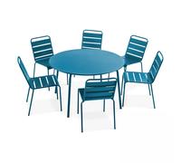 Table De Jardin Ronde Et 6 Chaises Métal Bleu Pacific Bleu