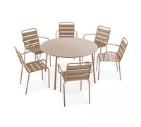 Table De Jardin Ronde Et 6 Chaises Métal Taupe Beige