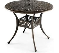 Table de Jardin Ronde-GOPLUS-D.90x74CM-Plateau en Aluminium-Trou de Parasol 50MM-Charge 90KG Marron