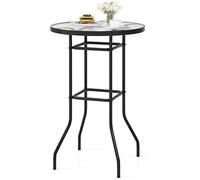 Table de Jardin Ronde Haute-GOPLUS-D.68x97CM-Plateau en Verre Trempé-Charge 50KG Noir
