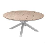 Table de jardin ronde ""Oriengo"" acacia & blanc 8 places en aluminium traité époxy - Hespéride