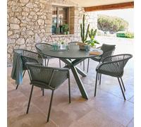 Table de jardin ronde ORYON Vert laurier 6 places - Aluminium traité époxy, Verre Hespéride