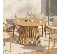 Table de jardin ronde SOLAL 120 cm 6 personnes avec pied lattes en métal effet bois