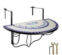 Table de jardin - TECTAKE - Table de balcon en acier, mosaïque et ciment, design en demi lune 75 x 65 x 62 cm - Blanc/Bleu
