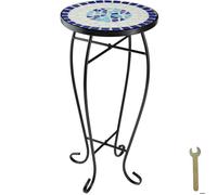 Table de jardin - TECTAKE - Table pliante terrasse suspendue mosaïque 30 x 30 x 61,5 cm - Blanc/Bleu