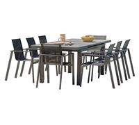 Table de jardin VENISE-TB250 avec rallonge et 8 fauteuils ALU-MIAMI-FT empilables