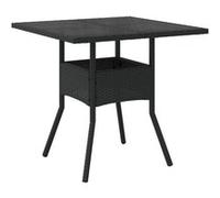 vidaXL Table de jardin - Dessus en verre noir 80x80x75 cm - Résine tressée