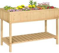 Table de jardinage Outsunny Table de jardinage surélevée Bac à fleurs Table de culture 8 compartiments avec écoulement Tablette Sapin massif naturel 120 x 60 x 81 cm