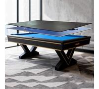 Table de Jeu Convertible 3 en 1, Piscine, Table de ping-Pong et de Salle à Manger, Billard de Style américain for Adultes(Blue 1,2.13m)