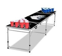 Table de jeu de fête pliable - AUFUN - Beer Pong - 5 balles - 100 gobelets - Réglable en hauteur