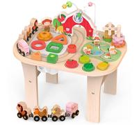 Table de jeu en bois de ferme pour enfants, jouet éducatif Montessori avec circuit de motricité, trieur de formes et chemin de fer animal, jouet sensoriel pour les tout-petits, cadeau éducatif pour