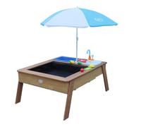 AXI Table sable et eau Linda avec cuisine et évier marron parasol bleu et blanc