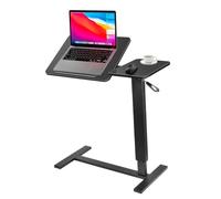 Table de levage pneumatique portable pour ordinateur portable réglable en | Support roulant pour ordinateur portable avec double plateau, cadre en C et fonction d'inclinaison pour lit, bureau