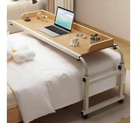 Table de lit a Roulette，Bureau Réglable en Hauteur et en Longueur De Lit Debout pour Poste De Travail Table de Lit Croisée avec Roulettes Support Pour Ordinateur Portable Roulant Lit(Color:Bois)