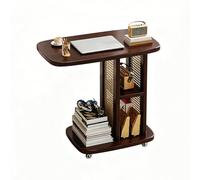 Table de Lit à Roulette pour Ordinateur Portable Rangement à 2 Niveaux Table Roulante pour Lit Repas Montage Facile pour Salon Chambre Balcon Table Basse Mobile(50x30x57cm)