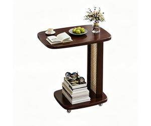 Table de Lit à Roulette pour Ordinateur Portable Rangement à 2 Niveaux Table Roulante pour Lit Repas Montage Facile pour Salon Chambre Balcon Table Basse Mobile(40x30x57cm)