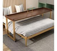 Table de Lit À roulettes Bureau Mobile Structure en Acier Doré Table Médicale Roulante sur Lit Plateau en Bois Massif Bureau pour Ordinateur Portable pour Gaming Études Repas(Brown,140x40x80cm)