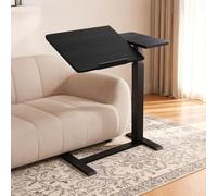 Table de Lit à Roulettes Réglable en Hauteur 75-110cm, Vérin Pneumatique, Plateau 80x40cm, Table de Lit Médicalisée Inclinable, Bureau Mobile pour Ordinateur Portable(Noir)