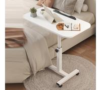 Table de lit à roulettes réglable en hauteur avec plateau inclinable pour ordinateur portable, canapé, table d'appoint couleur bianco, pieds blancs, parfaite pour la maison, le bureau et l'étude