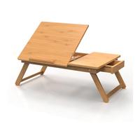 Table de lit avec Bureau pour Ordinateur Portable inclinable, Support de Sol Pliable et réglable en Hauteur pour Ordinateur Portable, Plateau de Service pour Le Petit-déjeuner(Natural)