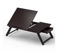 Table de lit avec Bureau pour Ordinateur Portable inclinable, Support de Sol Pliable et réglable en Hauteur pour Ordinateur Portable, Plateau de Service pour Le Petit-déjeuner(Black)