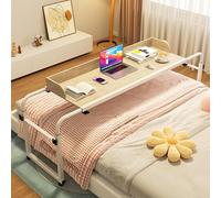 Table de Lit avec en Hauteur 65-95cm, Bureau pour Ordinateur Portable en Largeur 114-210CM avec 4 Roulette Verrouillable, Table Medicale a Roulette pour Lit pour Bureau Hôpital Lec(Color:Couleur bois)