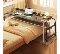 Table de lit avec roulettes Extensible 140-210 cm Table de lit Mobile Chariot pour Ordinateur Portable Peut être surélevé 65-95 cm Table d'ordinateur Roulante au-Dessus du lit Table de Soins