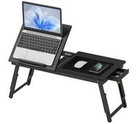 Table de lit - HOMCOM - pliable et réglable - pour ordinateur portable - en bambou et bois - plateau inclinable - tiroir - noir