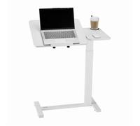 VEVOR Table de lit mobile, table d'appoint avec plateau rabattable et 4 roulettes dissimulées, bureau d'ordinateur portable réglable en hauteur avec porte-gobelet, pour maison, bureau et études, blanc