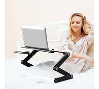 Table de Lit Ordinateur Portable Pliante, Table de Lit en Aluminium Réglable 360° Lap desk Canapé Inclinable Petit déjeuner pour Lecture, double ventilateur + plateau de souris, 15Kg Charge