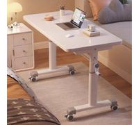 Table De Lit Pivotante à Hauteur Réglable avec Roulettes pour Un Usage Domestique, Pieds en Acier au Carbone, for Maison, Chambre a Coucher, Bureau, Hôpital(White,80 * 60cm/31 * 23in)