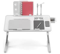 Table de Lit Pliable 56 x 32 cm, Plateau de Lit avec Pieds Réglables et Plateau Inclinable, Support Ordinateur Portable Lit, Petit Tiroir, Lap Desks Plateau avec Ventilateur Léger (Gris)